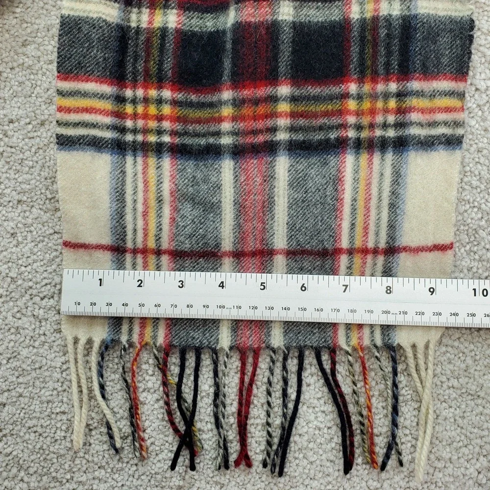 Eddie Bauer Scarf Unisex OS Cream Plaid  Cashmere Wool Blend Fringe‎ Cabincore